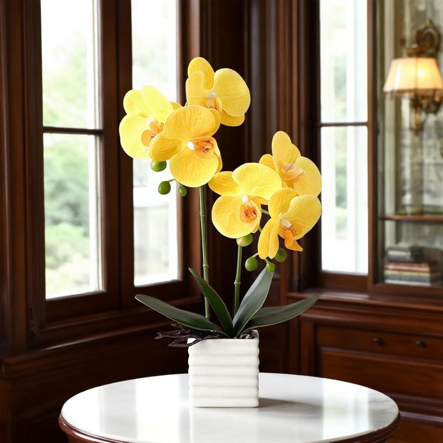 Artificial Orchids for Home Decor Indoor with Vase Orchids Artificial Flowers Yellow Orchid Height 14 inches