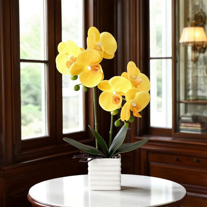 Artificial Orchids for Home Decor Indoor with Vase Orchids Artificial Flowers Yellow Orchid Height 14 inches