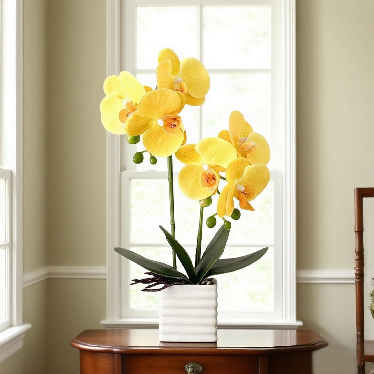 Artificial Orchids for Home Decor Indoor with Vase Orchids Artificial Flowers Yellow Orchid Height 14 inches
