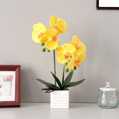 Artificial Orchids for Home Decor Indoor with Vase Orchids Artificial Flowers Yellow Orchid Height 14 inches