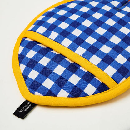 Lemon Party and Spring Gingham Pot Holder 2-Pack Set, Heat Resistant, 100% Cotton, Navy Blue/Yellow, 7"x10"