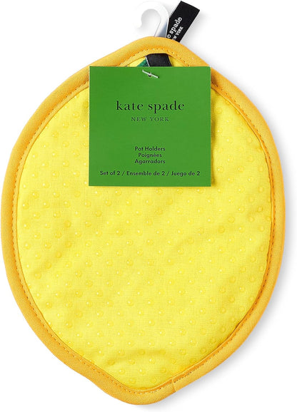 Lemon Party and Spring Gingham Pot Holder 2-Pack Set, Heat Resistant, 100% Cotton, Navy Blue/Yellow, 7"x10"