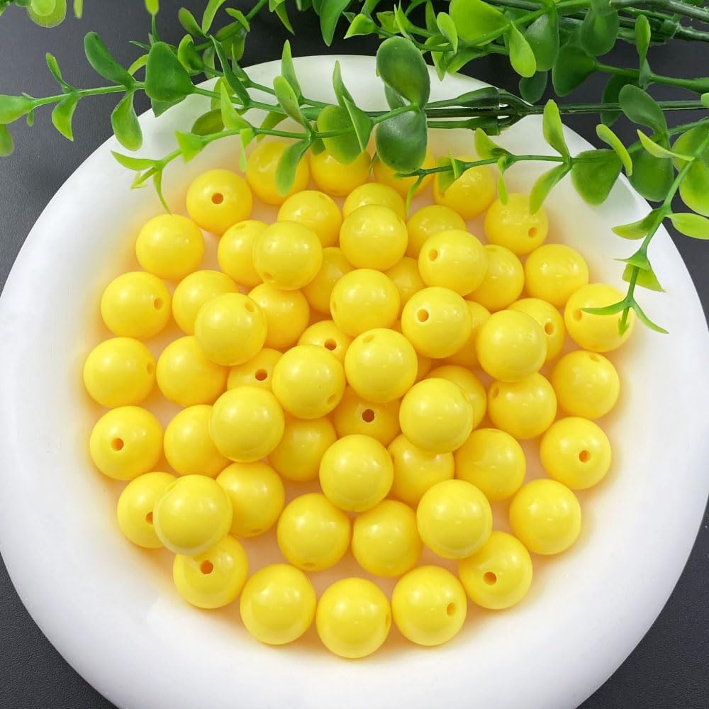200 Pieces 10mm Acrylic Round Beads Smooth Spacer Plastic Pastel Beads Craft Beads for DIY Craft Jewelry Making Bracelets Necklaces Earring Crafting Supplies(Yellow)
