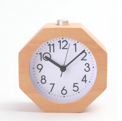 Wooden Analog Clock Light Night Snooze Function Battery Operated | Small LED Non-Ticking Quiet with Arabic Numerals for Kids Men Women Yellow
