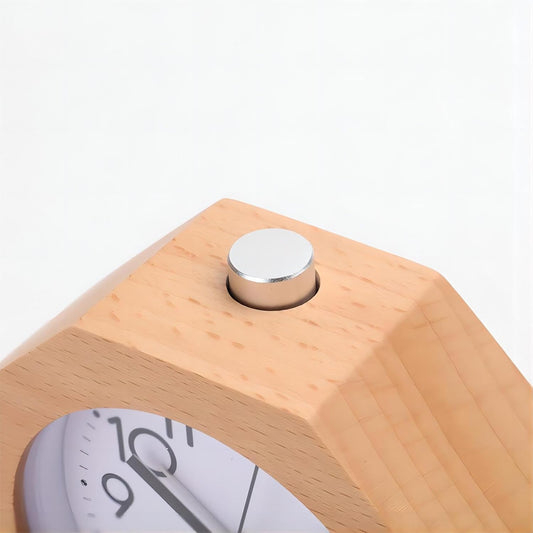 Wooden Analog Clock Light Night Snooze Function Battery Operated | Small LED Non-Ticking Quiet with Arabic Numerals for Kids Men Women Yellow