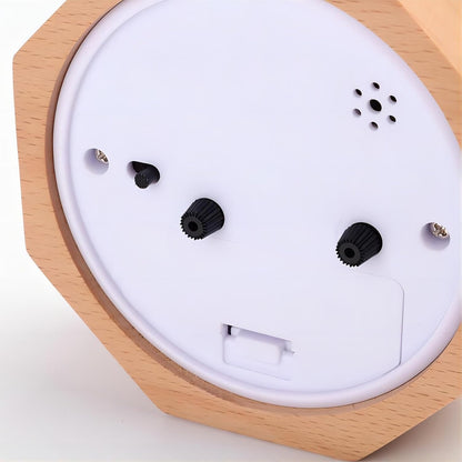 Wooden Analog Clock Light Night Snooze Function Battery Operated | Small LED Non-Ticking Quiet with Arabic Numerals for Kids Men Women Yellow