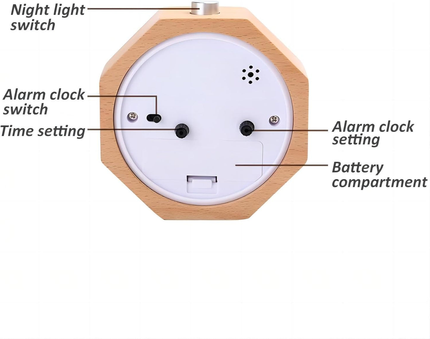 Wooden Analog Clock Light Night Snooze Function Battery Operated | Small LED Non-Ticking Quiet with Arabic Numerals for Kids Men Women Yellow