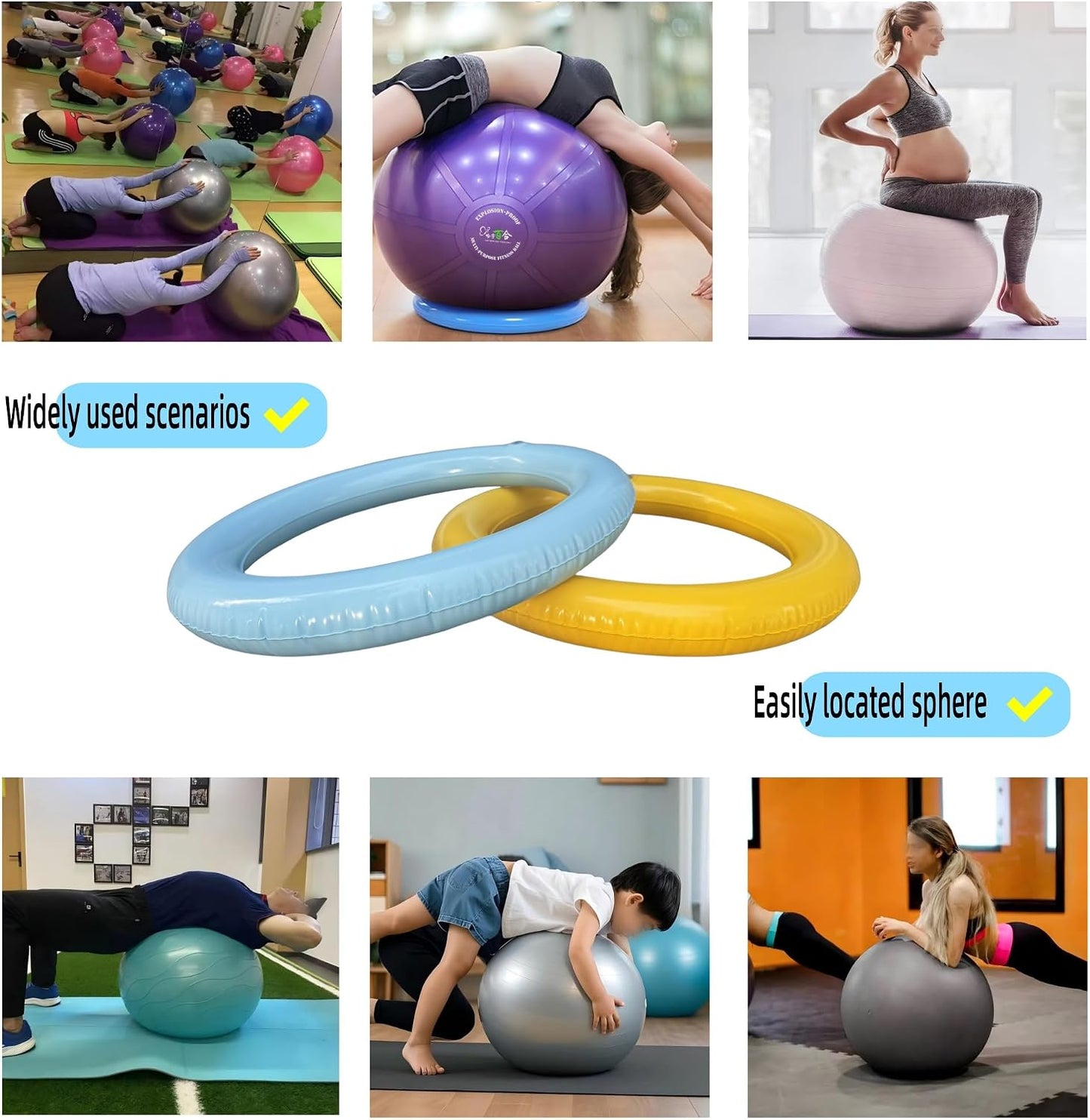 Yoga Ball - Base, Non slip Stability, PVC, Suitable for Home Gyms, Offices, Improving Back Pain, Providing Balance, (Yellow, 1PCS, One Size)