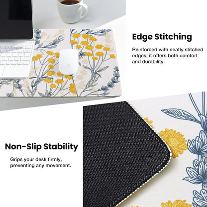 Waterproof Gaming Mousepad Large Mouse Mat Non-Slip Rubber Base | Desk pad Keyboard Desk Mat for Computer, Office Home, Yellow Flower Mat XL(31.50"x11.81"x0.12")