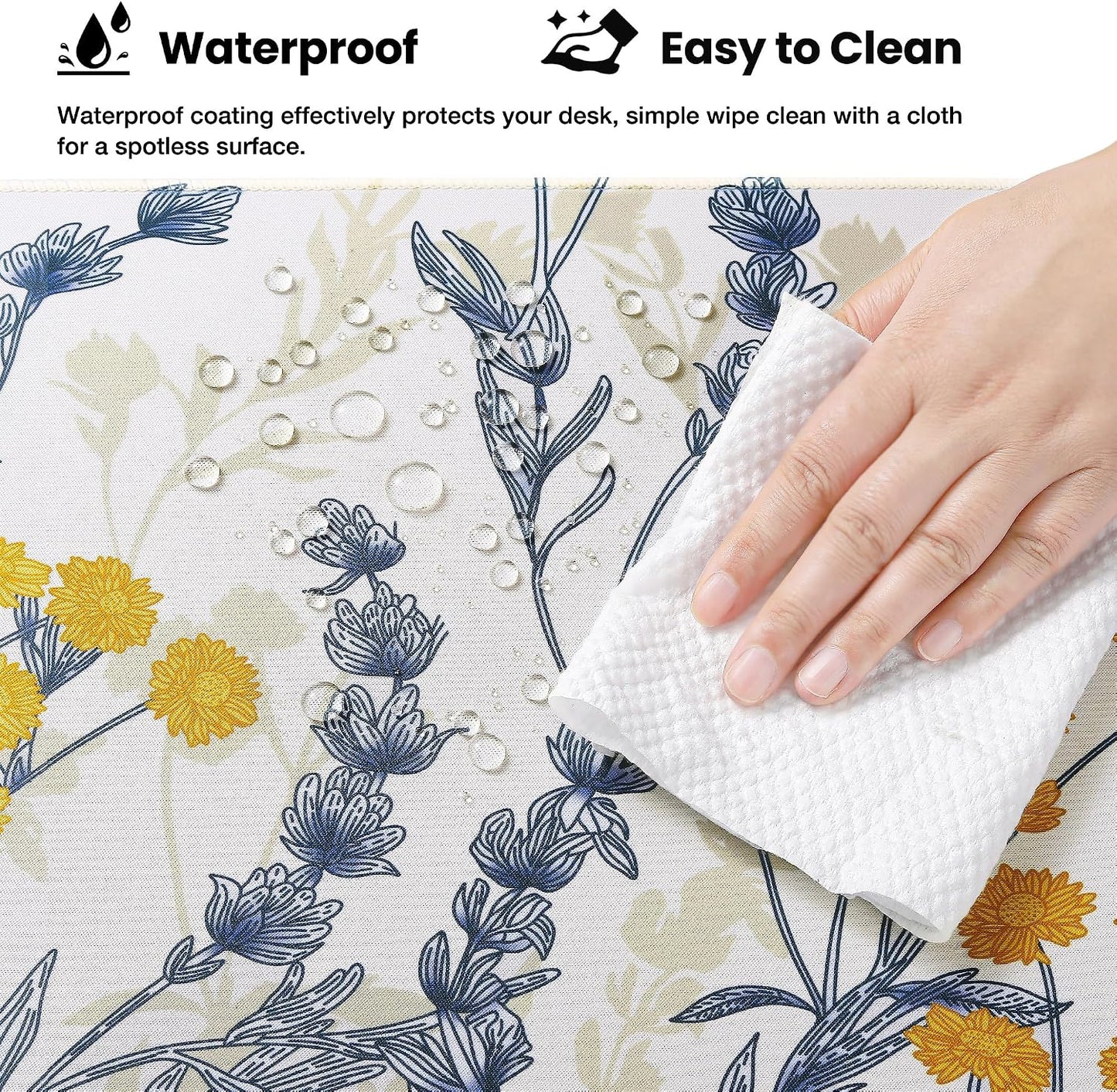 Waterproof Gaming Mousepad Large Mouse Mat Non-Slip Rubber Base | Desk pad Keyboard Desk Mat for Computer, Office Home, Yellow Flower Mat XL(31.50"x11.81"x0.12")