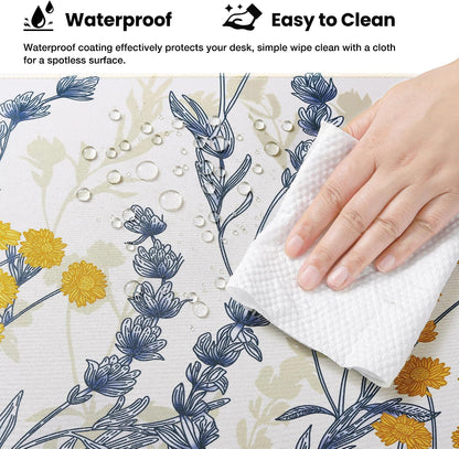 Waterproof Gaming Mousepad Large Mouse Mat Non-Slip Rubber Base | Desk pad Keyboard Desk Mat for Computer, Office Home, Yellow Flower Mat XL(31.50"x11.81"x0.12")