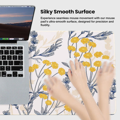 Waterproof Gaming Mousepad Large Mouse Mat Non-Slip Rubber Base | Desk pad Keyboard Desk Mat for Computer, Office Home, Yellow Flower Mat XL(31.50"x11.81"x0.12")