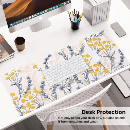 Waterproof Gaming Mousepad Large Mouse Mat Non-Slip Rubber Base | Desk pad Keyboard Desk Mat for Computer, Office Home, Yellow Flower Mat XL(31.50"x11.81"x0.12")