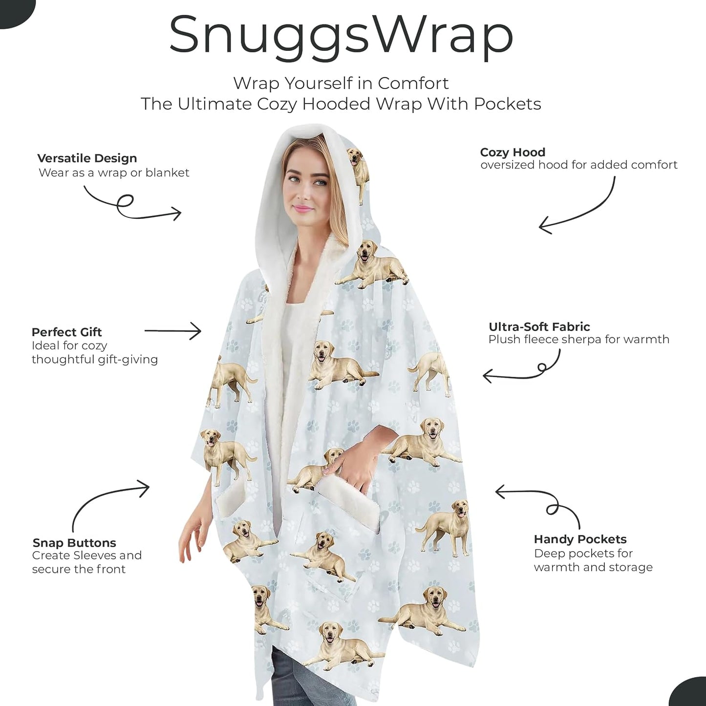 Sherpa Wearable Blanket Hoodie for Women – Soft Fleece Snuggs Wrap – 32 Dog & Cat Breeds – Warm Pet Lover Gifts