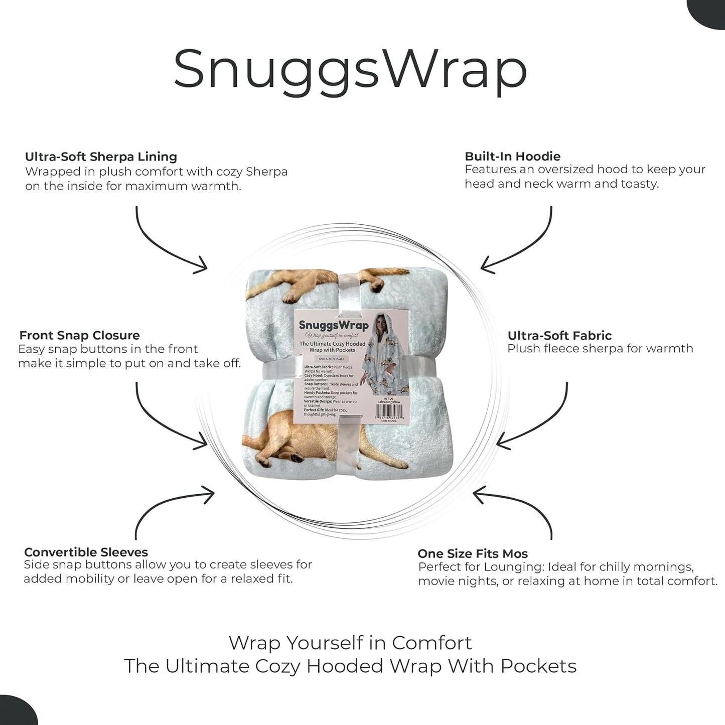 Sherpa Wearable Blanket Hoodie for Women – Soft Fleece Snuggs Wrap – 32 Dog & Cat Breeds – Warm Pet Lover Gifts