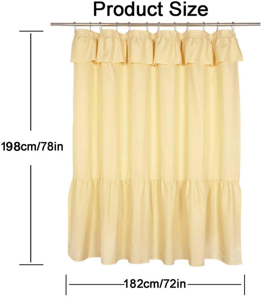 Ruffled Farmhouse Shower Curtain for Bathroom, Yellow Soft Fabric, Country and Chic Style,72x78 in