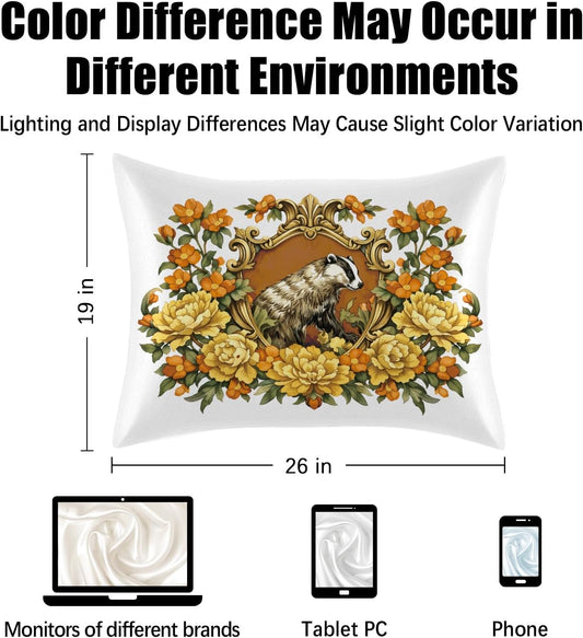 2 Pack Satin Pillowcase, Smooth Silk Pillowcase with Hidden Zipper for Hair Skin, Soft Pillow Case Pillow Covers for Sleeping Gifts for Women Standard Size 20''x26'', Yellow Peony Badger