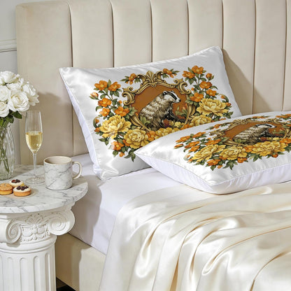 2 Pack Satin Pillowcase, Smooth Silk Pillowcase with Hidden Zipper for Hair Skin, Soft Pillow Case Pillow Covers for Sleeping Gifts for Women Standard Size 20''x26'', Yellow Peony Badger