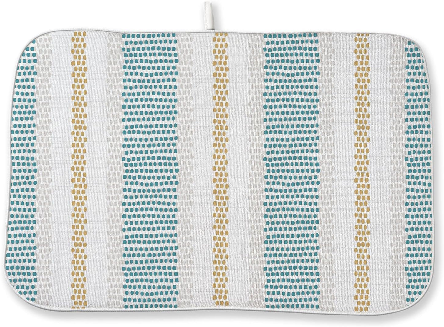 Aqua Teal Mustard Yellow Dish Drying Mat 18x24 Inches for Kitchen Counter Beige Polka Dots Striped Kitchen Decoration Drying Mat Decorative Boho Modern Drying Pad for Kitchen Dining Room Decor