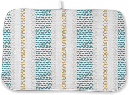 Aqua Teal Mustard Yellow Dish Drying Mat 18x24 Inches for Kitchen Counter Beige Polka Dots Striped Kitchen Decoration Drying Mat Decorative Boho Modern Drying Pad for Kitchen Dining Room Decor