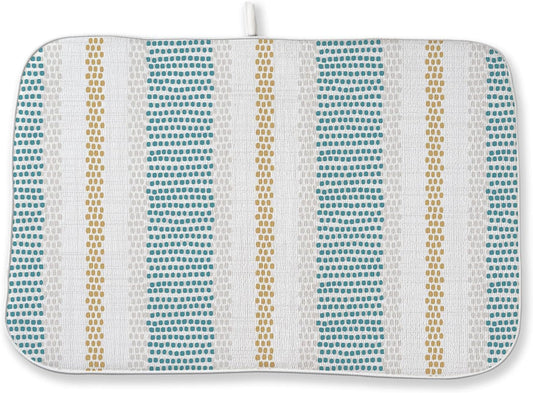 Aqua Teal Mustard Yellow Dish Drying Mat 18x24 Inches for Kitchen Counter Beige Polka Dots Striped Kitchen Decoration Drying Mat Decorative Boho Modern Drying Pad for Kitchen Dining Room Decor