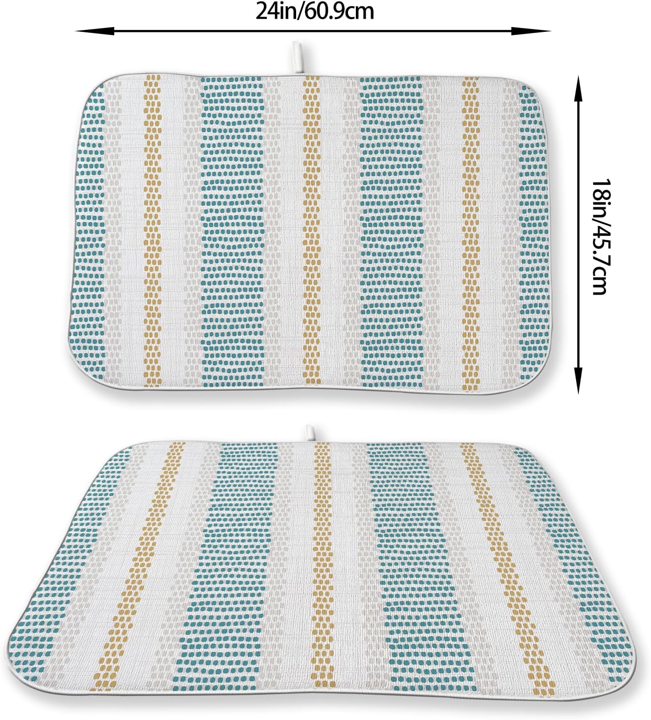 Aqua Teal Mustard Yellow Dish Drying Mat 18x24 Inches for Kitchen Counter Beige Polka Dots Striped Kitchen Decoration Drying Mat Decorative Boho Modern Drying Pad for Kitchen Dining Room Decor