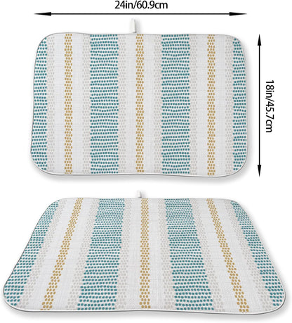 Aqua Teal Mustard Yellow Dish Drying Mat 18x24 Inches for Kitchen Counter Beige Polka Dots Striped Kitchen Decoration Drying Mat Decorative Boho Modern Drying Pad for Kitchen Dining Room Decor