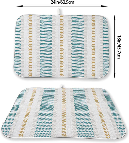 Aqua Teal Mustard Yellow Dish Drying Mat 18x24 Inches for Kitchen Counter Beige Polka Dots Striped Kitchen Decoration Drying Mat Decorative Boho Modern Drying Pad for Kitchen Dining Room Decor