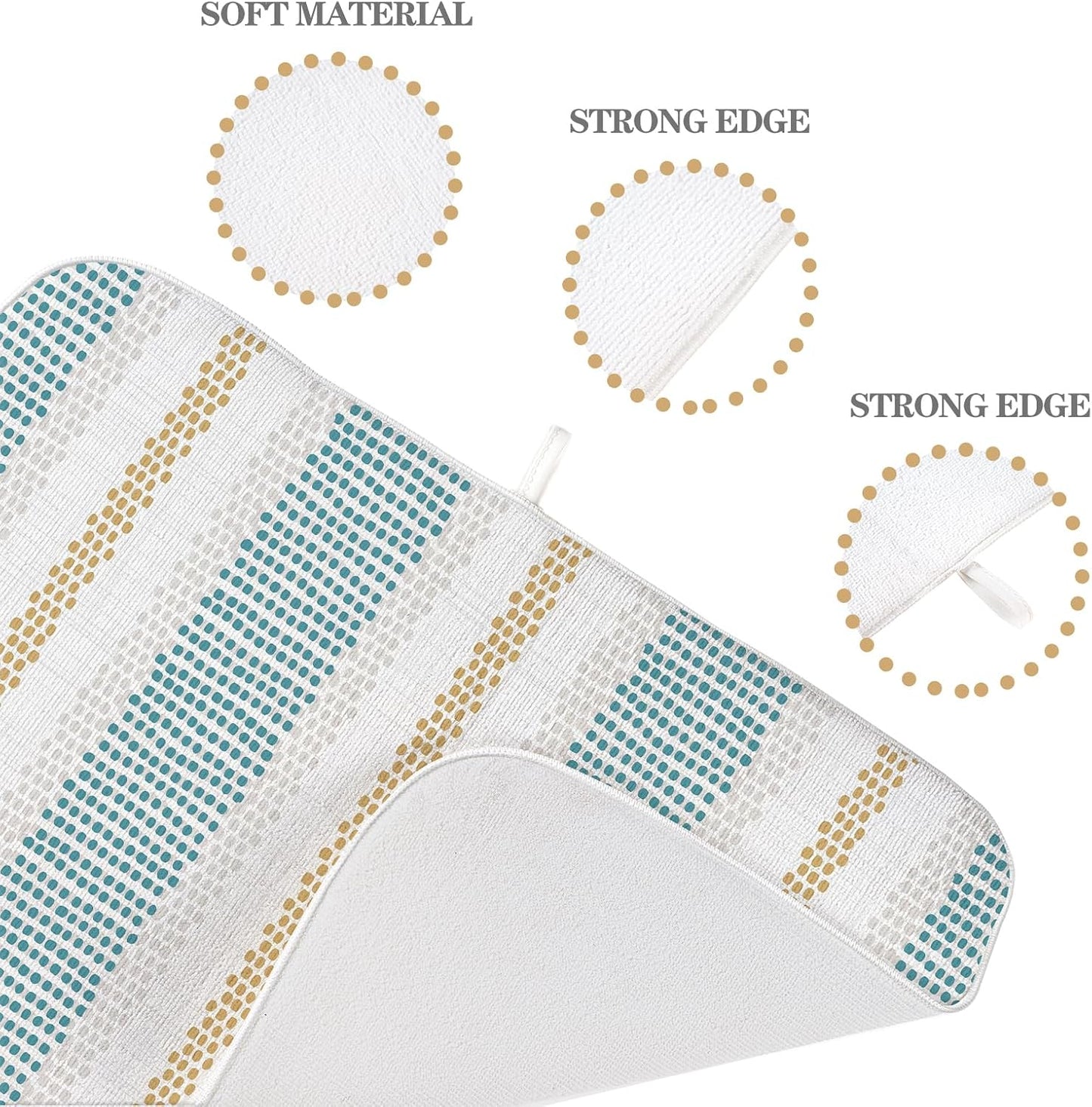 Aqua Teal Mustard Yellow Dish Drying Mat 18x24 Inches for Kitchen Counter Beige Polka Dots Striped Kitchen Decoration Drying Mat Decorative Boho Modern Drying Pad for Kitchen Dining Room Decor
