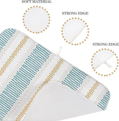 Aqua Teal Mustard Yellow Dish Drying Mat 18x24 Inches for Kitchen Counter Beige Polka Dots Striped Kitchen Decoration Drying Mat Decorative Boho Modern Drying Pad for Kitchen Dining Room Decor