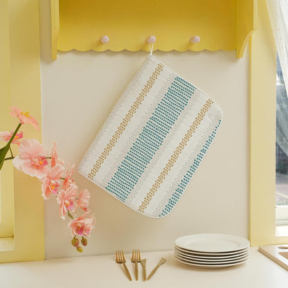 Aqua Teal Mustard Yellow Dish Drying Mat 18x24 Inches for Kitchen Counter Beige Polka Dots Striped Kitchen Decoration Drying Mat Decorative Boho Modern Drying Pad for Kitchen Dining Room Decor