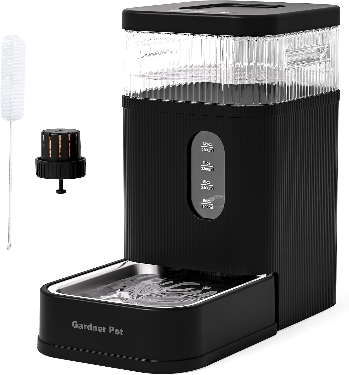 2.2 Gallon Automatic Dog Water Bowl Dispenser 8.5L Gravity Water Feeder with Stainless Steel Bowl & Maifan Stone Filter, BPA-Free for for Cats and Dogs (Black, 2.2 Gallon)