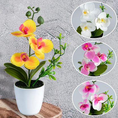 4Pcs Artificial Orchid Flowers Mini Potted Orchid Flowers Fake Orchids with Plastic Vase for Home Office Wedding Table Centerpiece Decoration(White,Yellow,Pink,Light Pink)