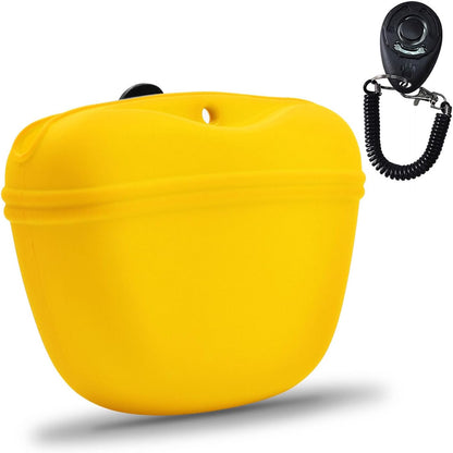 Silicone Dog Treat Pouch with Clicker Magnetic Closure Secure Clip | Upgraded clip keeps your treat pouch secure during training.Magnetic closure allows fast one hand access.Includes dog click