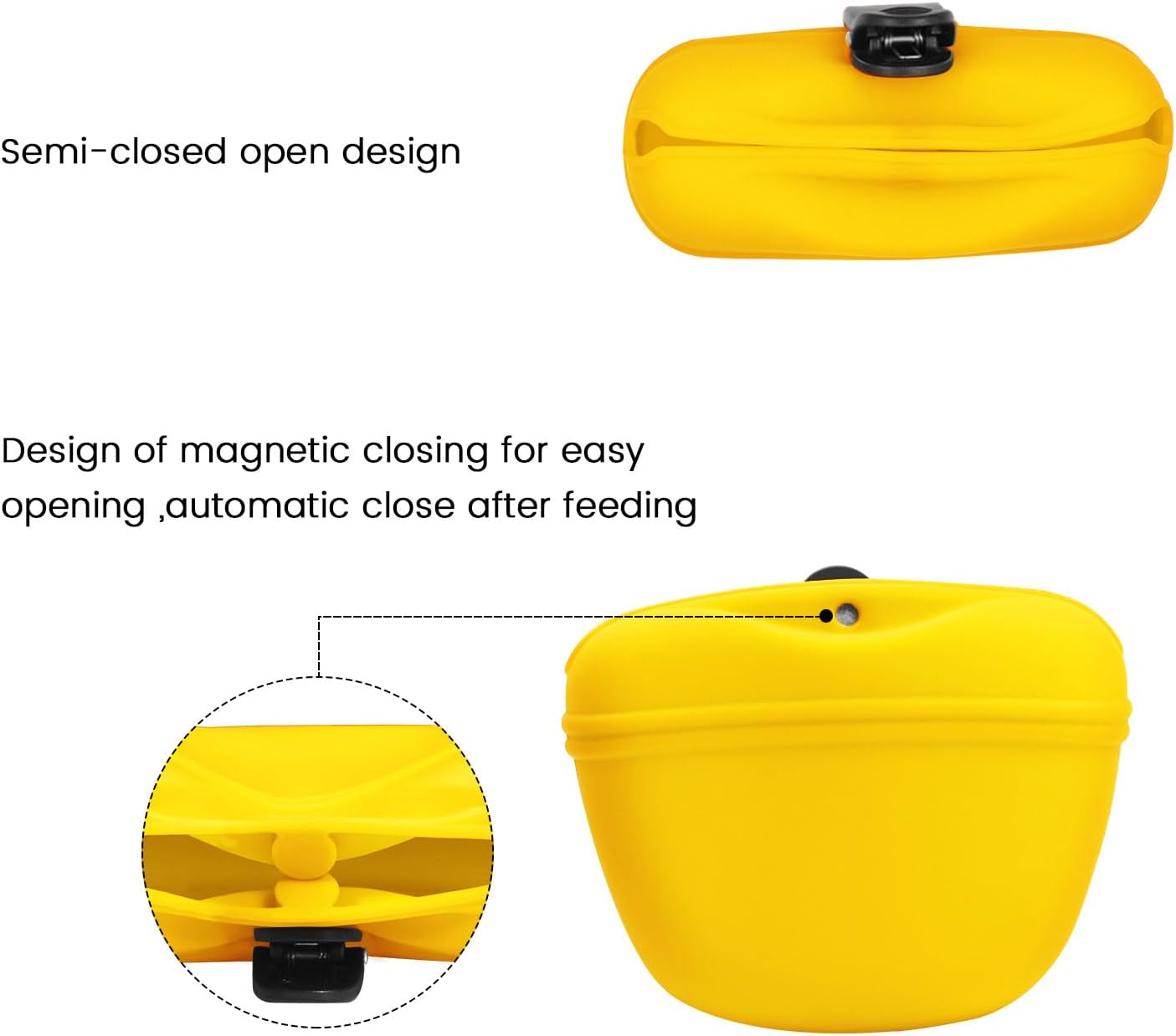 Silicone Dog Treat Pouch with Clicker Magnetic Closure Secure Clip | Upgraded clip keeps your treat pouch secure during training.Magnetic closure allows fast one hand access.Includes dog click