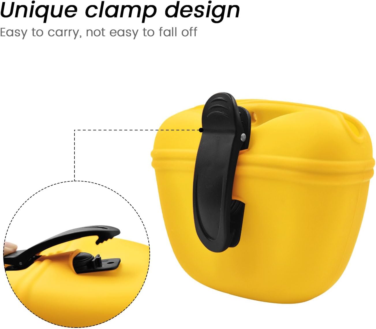 Silicone Dog Treat Pouch with Clicker Magnetic Closure Secure Clip | Upgraded clip keeps your treat pouch secure during training.Magnetic closure allows fast one hand access.Includes dog click