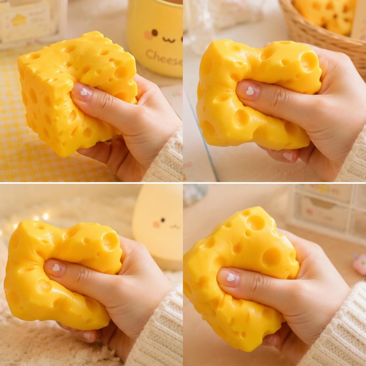 Cheese Squishy Food Squishy Stress Relief Fidget Toy Stress Relief Original Sensory Stress Balls Gifts for Adults Kids Friends (Yellow-1 Pack)