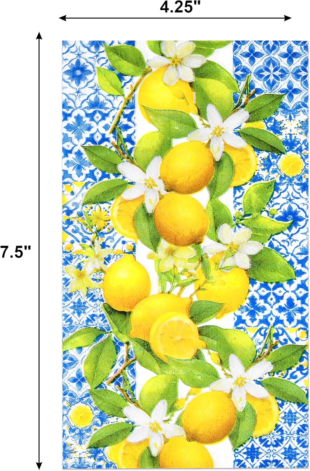 Lemon Guest Napkins 100 Pack, Blue Italian Tile 3 Ply Disposable Paper Hand Towels for Summer Kitchen Party Decor