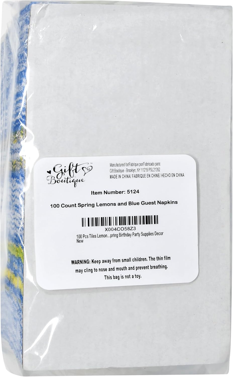 Lemon Guest Napkins 100 Pack, Blue Italian Tile 3 Ply Disposable Paper Hand Towels for Summer Kitchen Party Decor