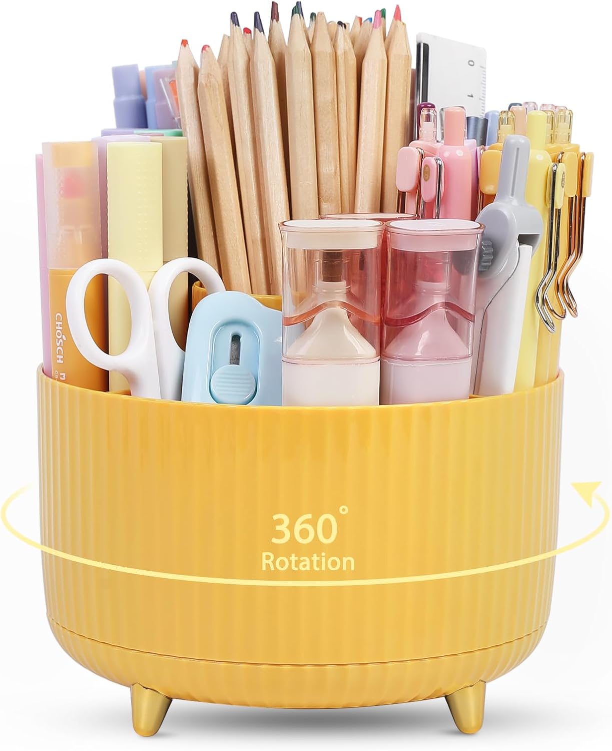 360 Degree Rotating Desk Organizer, Dual-Purpose Pencil Pen Holder, Rotating Desk Pen Organizer with 5 Slots, Pencil Cup for Office, School, Home