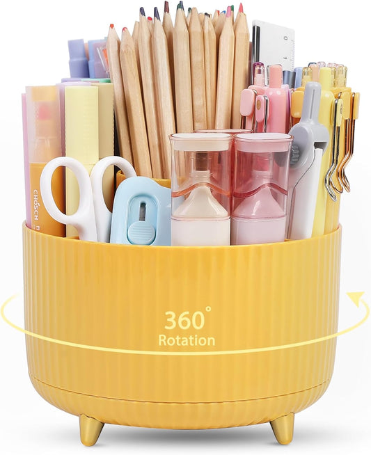 360 Degree Rotating Desk Organizer, Dual-Purpose Pencil Pen Holder, Rotating Desk Pen Organizer with 5 Slots, Pencil Cup for Office, School, Home