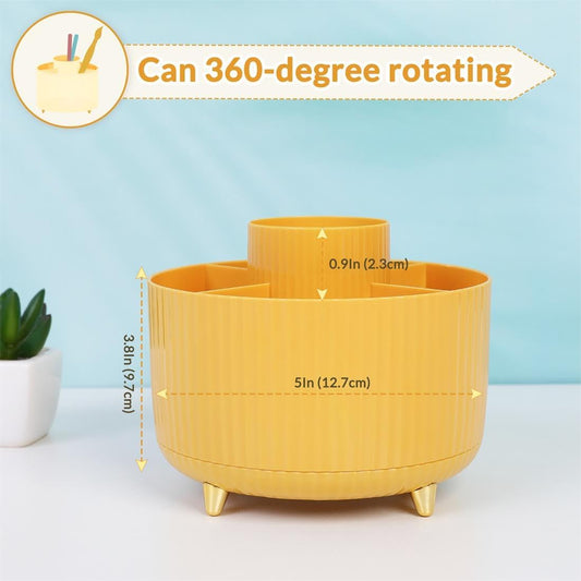 360 Degree Rotating Desk Organizer, Dual-Purpose Pencil Pen Holder, Rotating Desk Pen Organizer with 5 Slots, Pencil Cup for Office, School, Home
