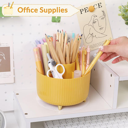 360 Degree Rotating Desk Organizer, Dual-Purpose Pencil Pen Holder, Rotating Desk Pen Organizer with 5 Slots, Pencil Cup for Office, School, Home