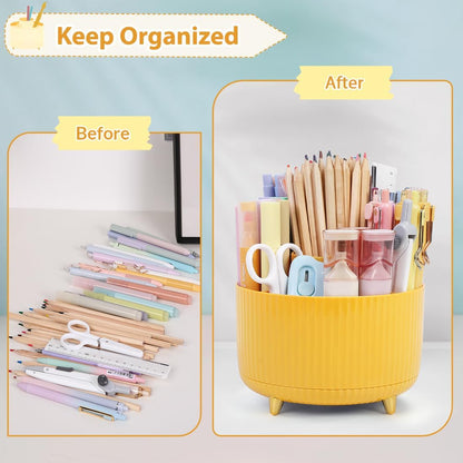 360 Degree Rotating Desk Organizer, Dual-Purpose Pencil Pen Holder, Rotating Desk Pen Organizer with 5 Slots, Pencil Cup for Office, School, Home