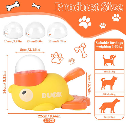 2 Pcs 2-in-1 Interactive Duck Treat Dispenser, Slow Duck Pet Feeder, Dog Treat Dispenser Toy, Feeder Puzzle Toy with 3 Food Outlet Sizes Toy for Small Medium Large Dogs (Yellow/White)