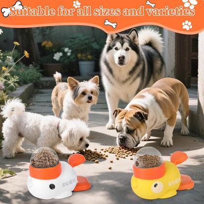 2 Pcs 2-in-1 Interactive Duck Treat Dispenser, Slow Duck Pet Feeder, Dog Treat Dispenser Toy, Feeder Puzzle Toy with 3 Food Outlet Sizes Toy for Small Medium Large Dogs (Yellow/White)