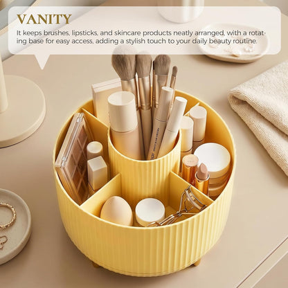 Pencil Pen Holder for Desk, 5 Slots 360-Degree Rotating Desktop Organizer, Cute Desk Organizers and Accessories for School, Home, Office and Art Supply, Yellow