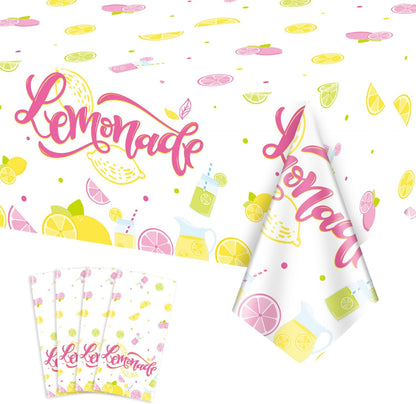 4Pcs Lemonade Stand Tablecloths, Pink Yellow Tablecloth, Rectangular Lemonade Stand Supplies for Kids Birthday Baby Shower Summer Fruit Lemonade Party Decorations, 86 x 51 Inch