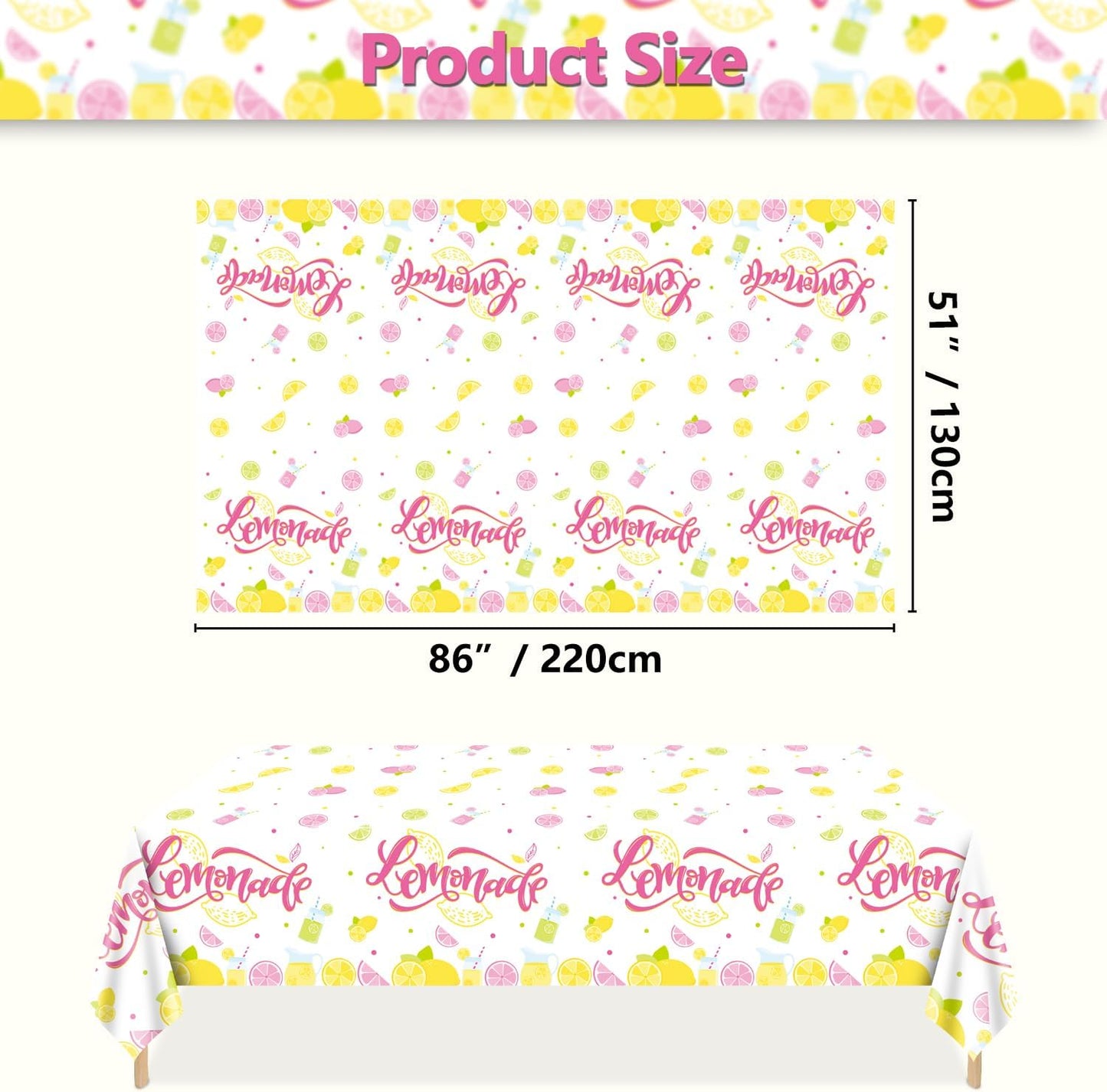 4Pcs Lemonade Stand Tablecloths, Pink Yellow Tablecloth, Rectangular Lemonade Stand Supplies for Kids Birthday Baby Shower Summer Fruit Lemonade Party Decorations, 86 x 51 Inch