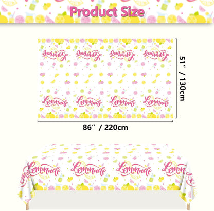 4Pcs Lemonade Stand Tablecloths, Pink Yellow Tablecloth, Rectangular Lemonade Stand Supplies for Kids Birthday Baby Shower Summer Fruit Lemonade Party Decorations, 86 x 51 Inch